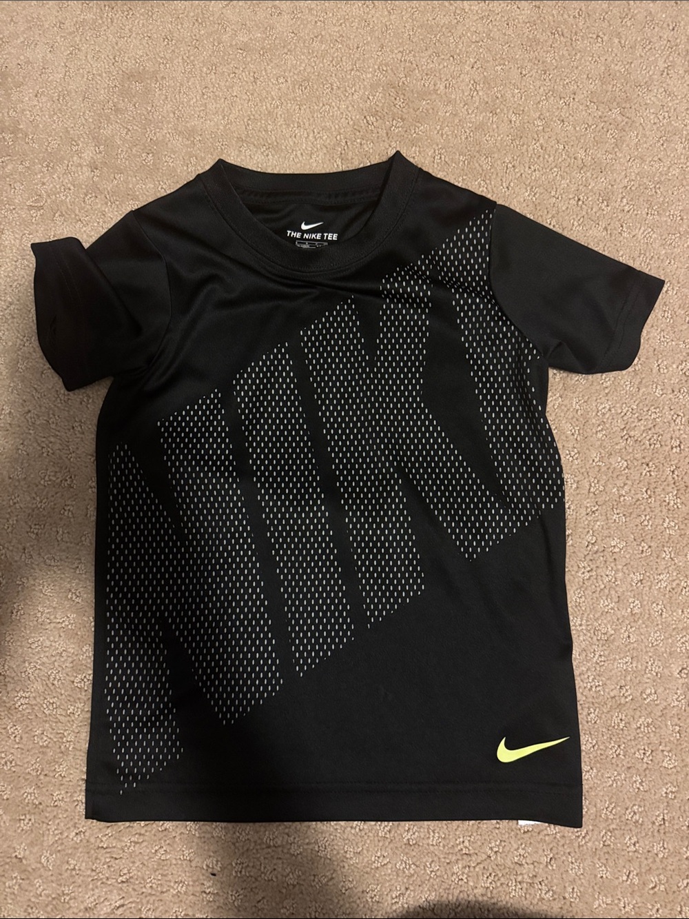 Nike Black Tee with Diagonal Dotted Logo and Neon Swoosh